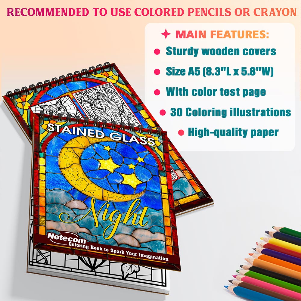 Netecom Stained Glass Night Coloring Sheets For Adults
