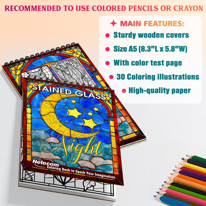 Netecom Stained Glass Night Coloring Sheets For Adults