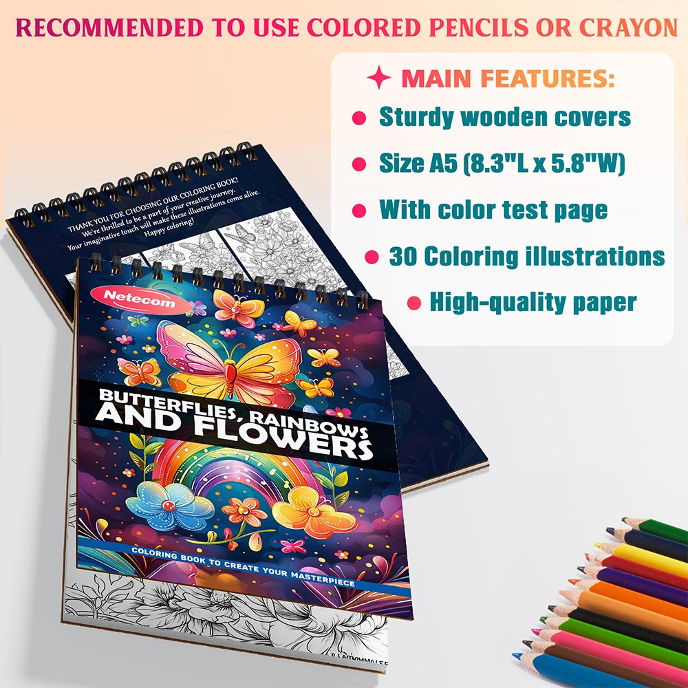 Butterflies, Rainbows and Flowers Coloring Sheets For Adults
