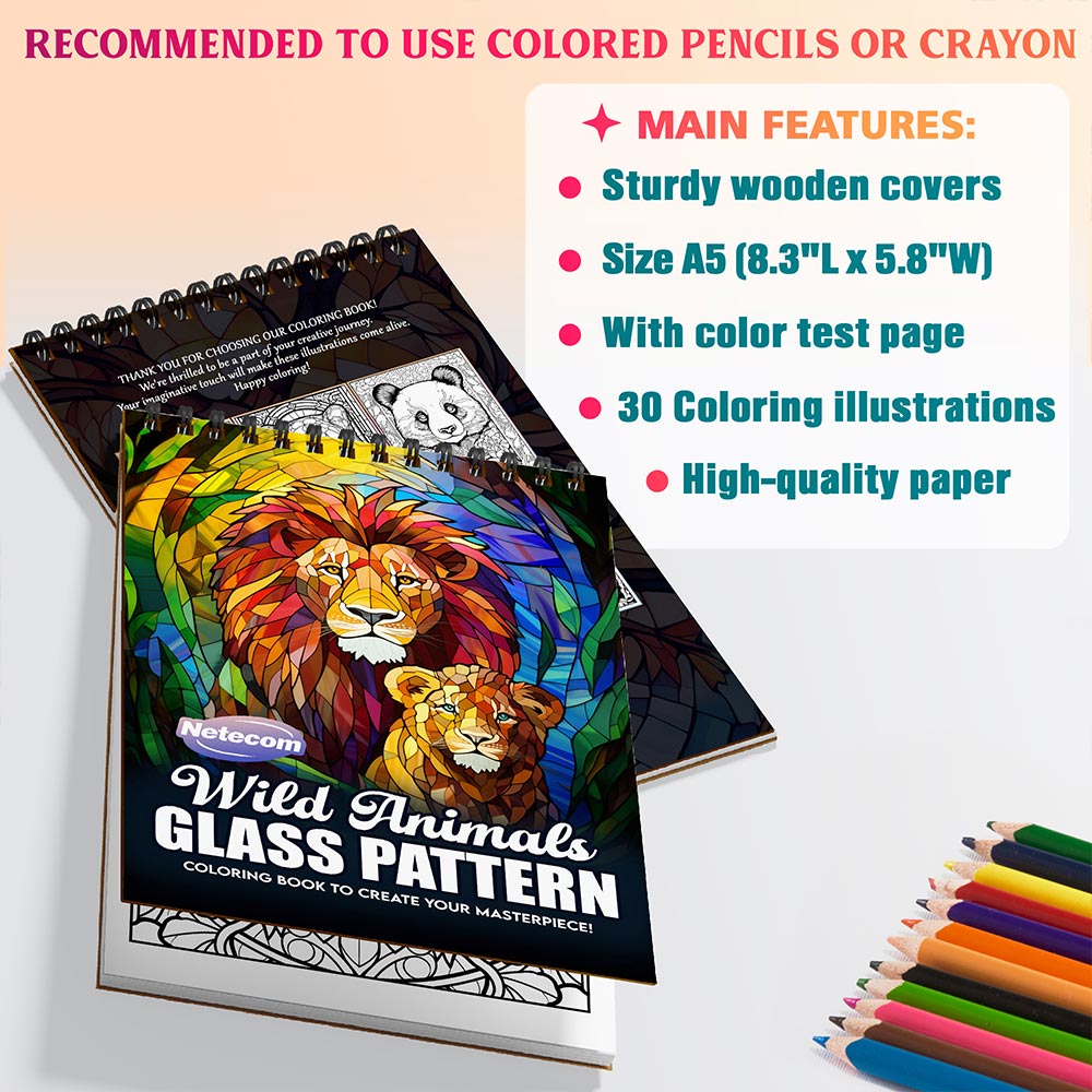 Netecom Wild Animals Stained Glass Coloring Sheets For Adults