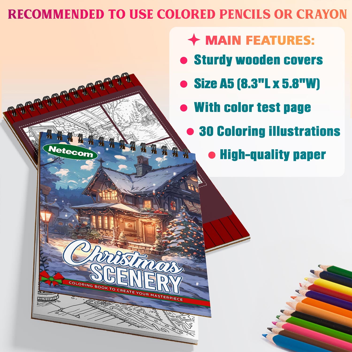 Netecom Christmas Scenery Coloring Sheets For Adults