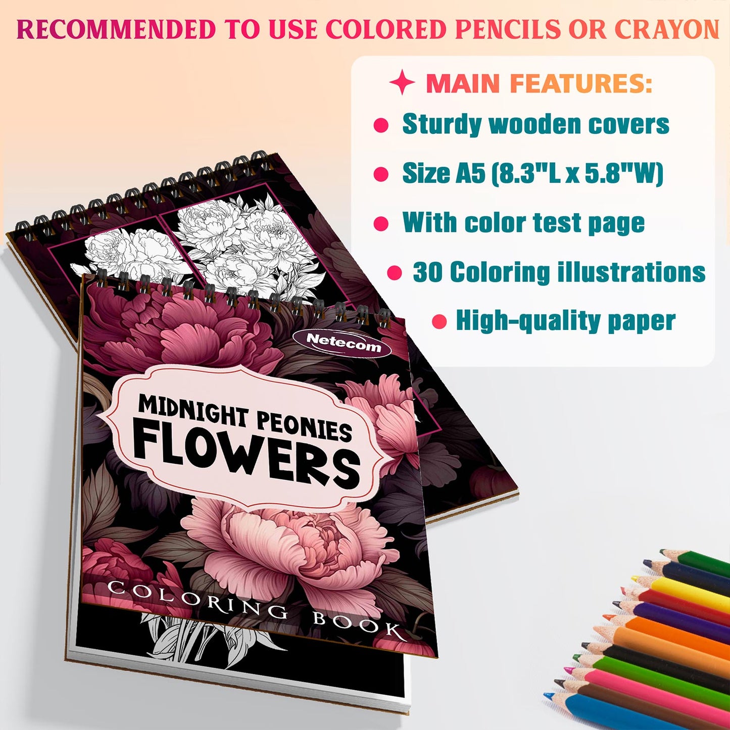 Netecom Midnight Peonies Flowers Coloring Sheets For Adults