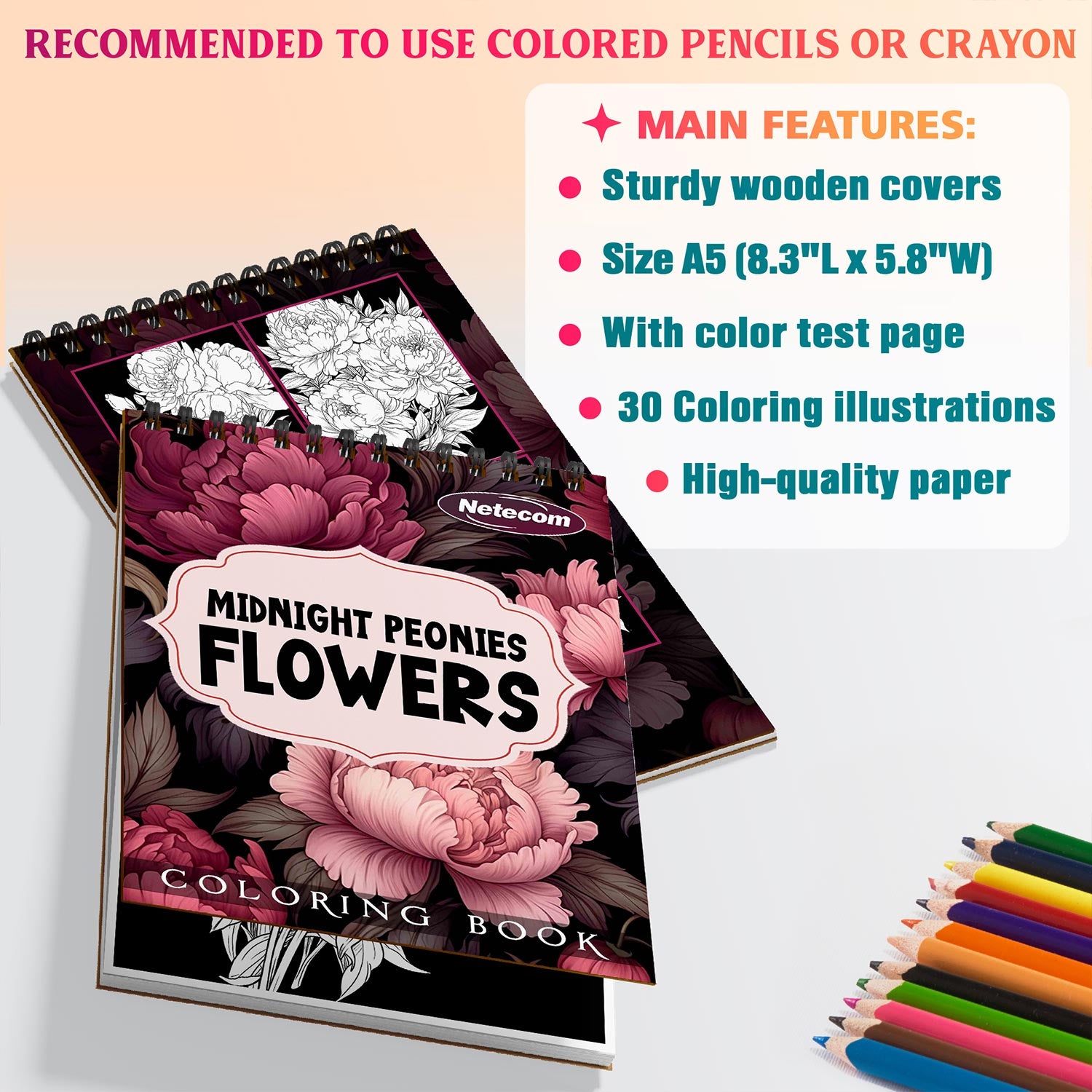 Netecom Midnight Peonies Flowers Coloring Sheets For Adults