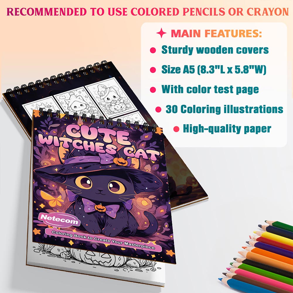 Netecom Cute Kawaii Cat Witches Coloring Sheets For Adults