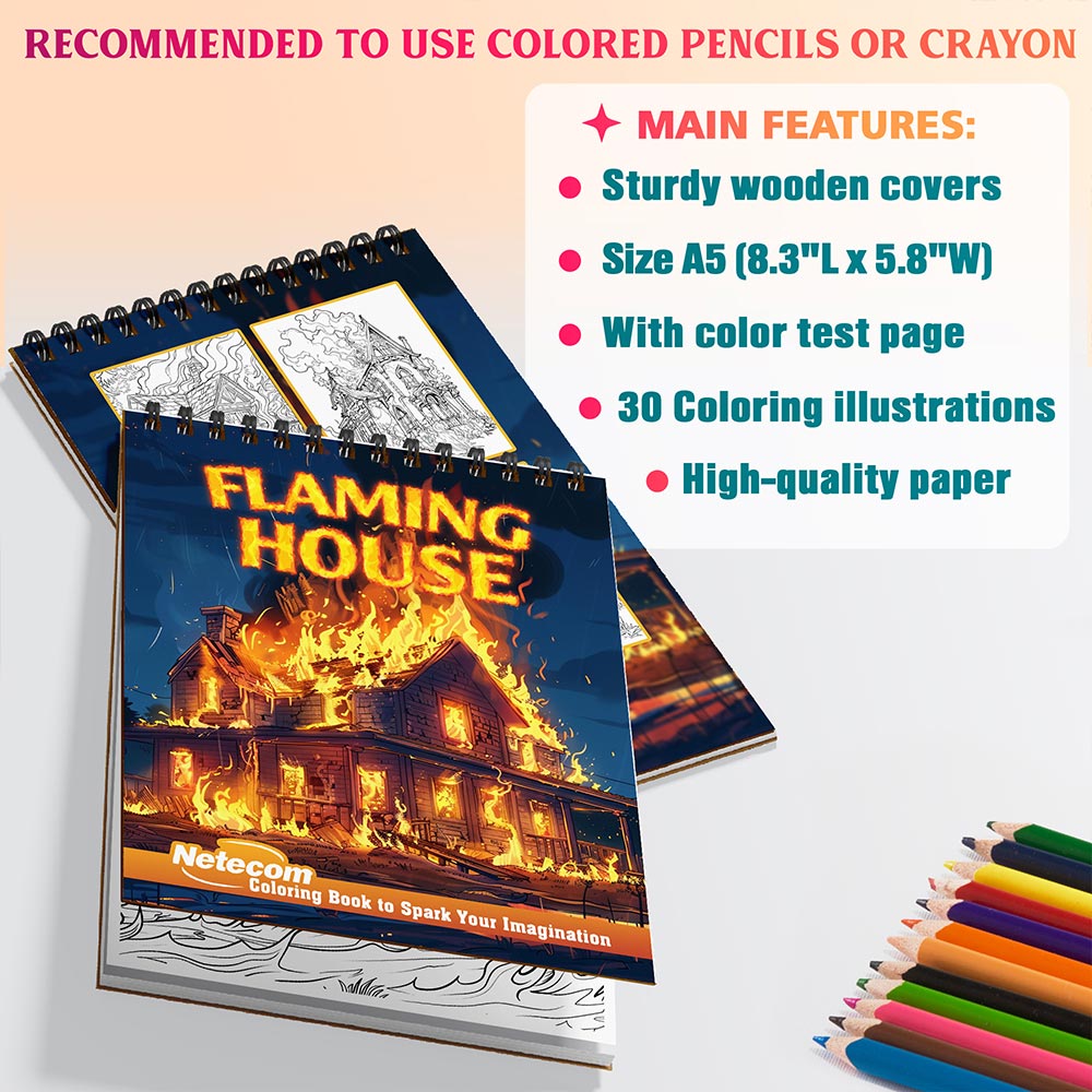 Netecom Flaming House Coloring Sheets For Adults