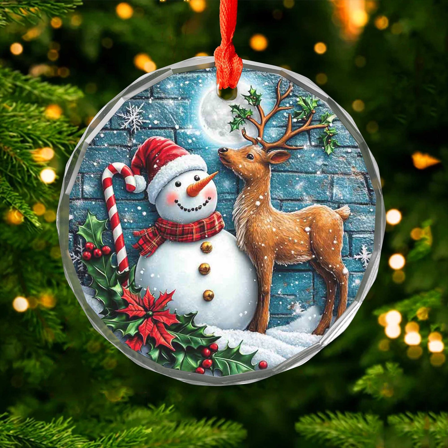 Netecom Snowman and Reindeer Glass Ornament – Christmas Tree Decoration, Perfect Holiday Keepsake Gift, 3 in
