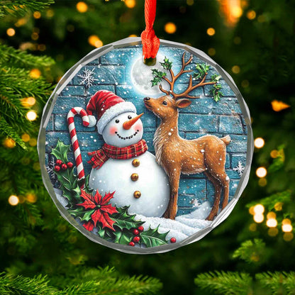 Netecom Snowman and Reindeer Glass Ornament – Christmas Tree Decoration, Perfect Holiday Keepsake Gift, 3 in