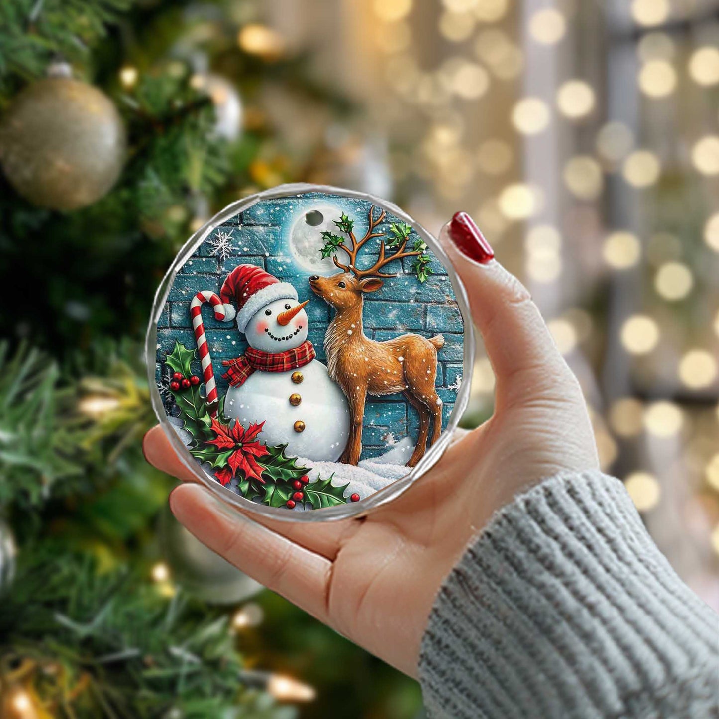 Netecom Snowman and Reindeer Glass Ornament – Christmas Tree Decoration, Perfect Holiday Keepsake Gift, 3 in