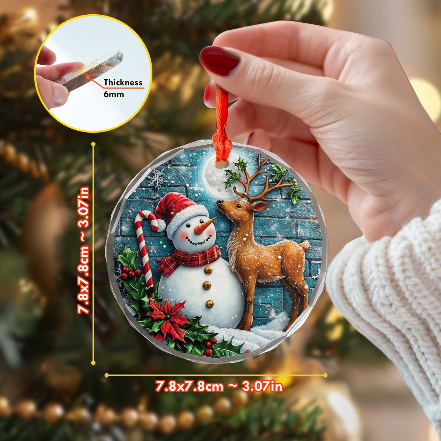 Netecom Snowman and Reindeer Glass Ornament – Christmas Tree Decoration, Perfect Holiday Keepsake Gift, 3 in