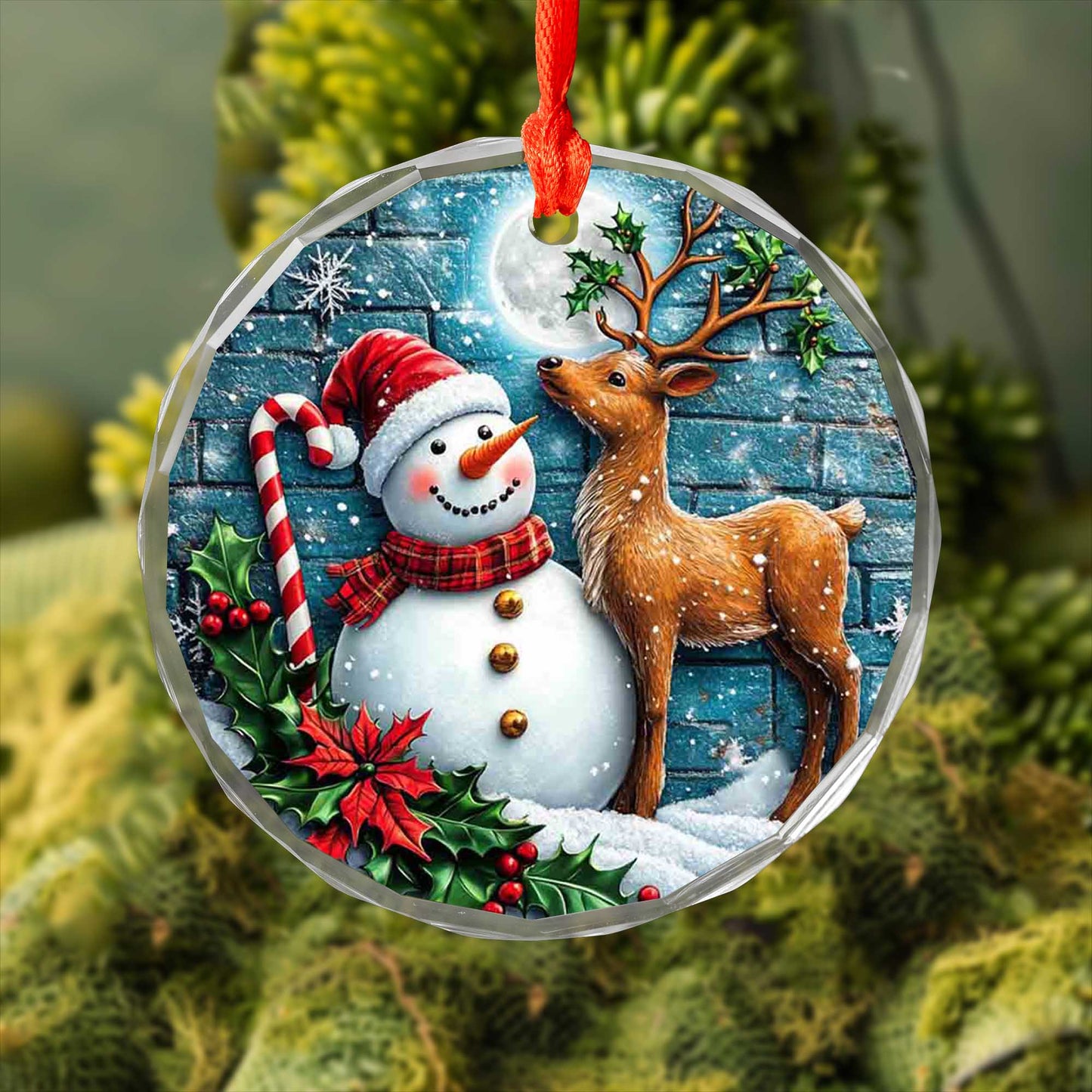Netecom Snowman and Reindeer Glass Ornament – Christmas Tree Decoration, Perfect Holiday Keepsake Gift, 3 in