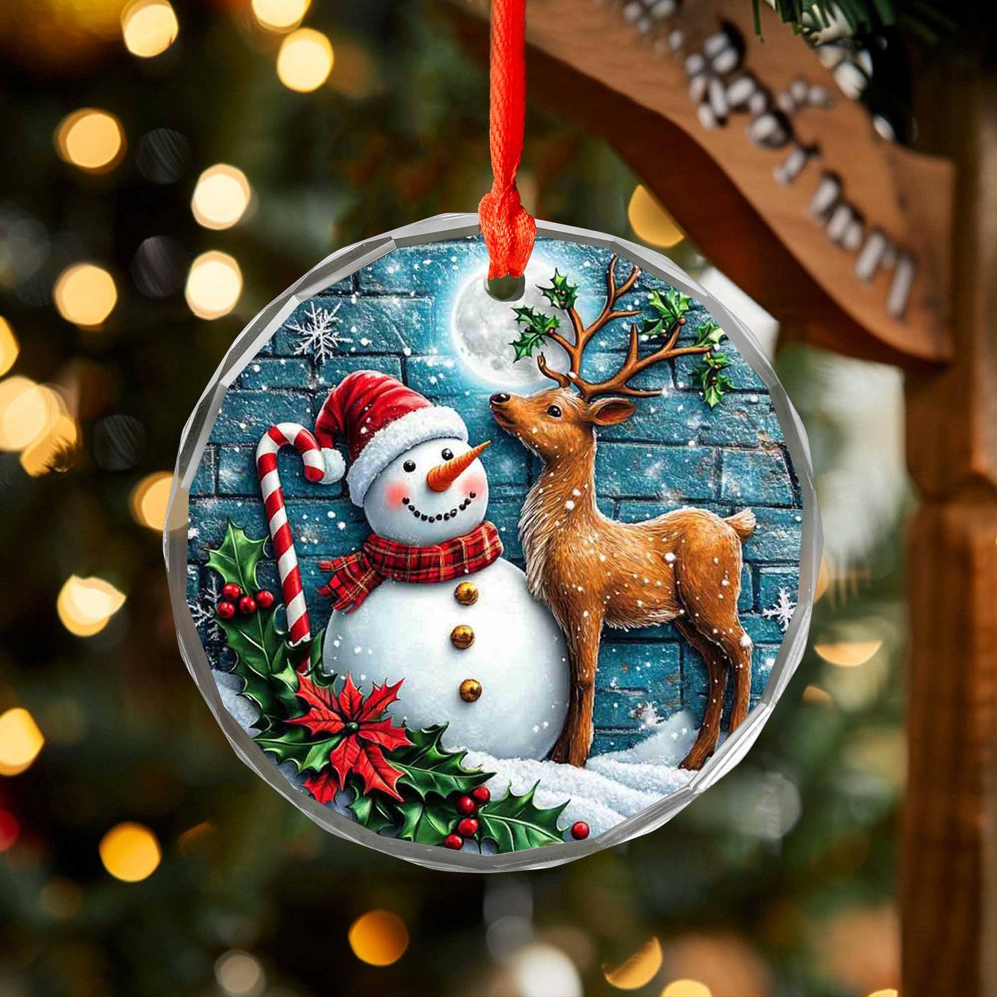 Netecom Snowman and Reindeer Glass Ornament – Christmas Tree Decoration, Perfect Holiday Keepsake Gift, 3 in