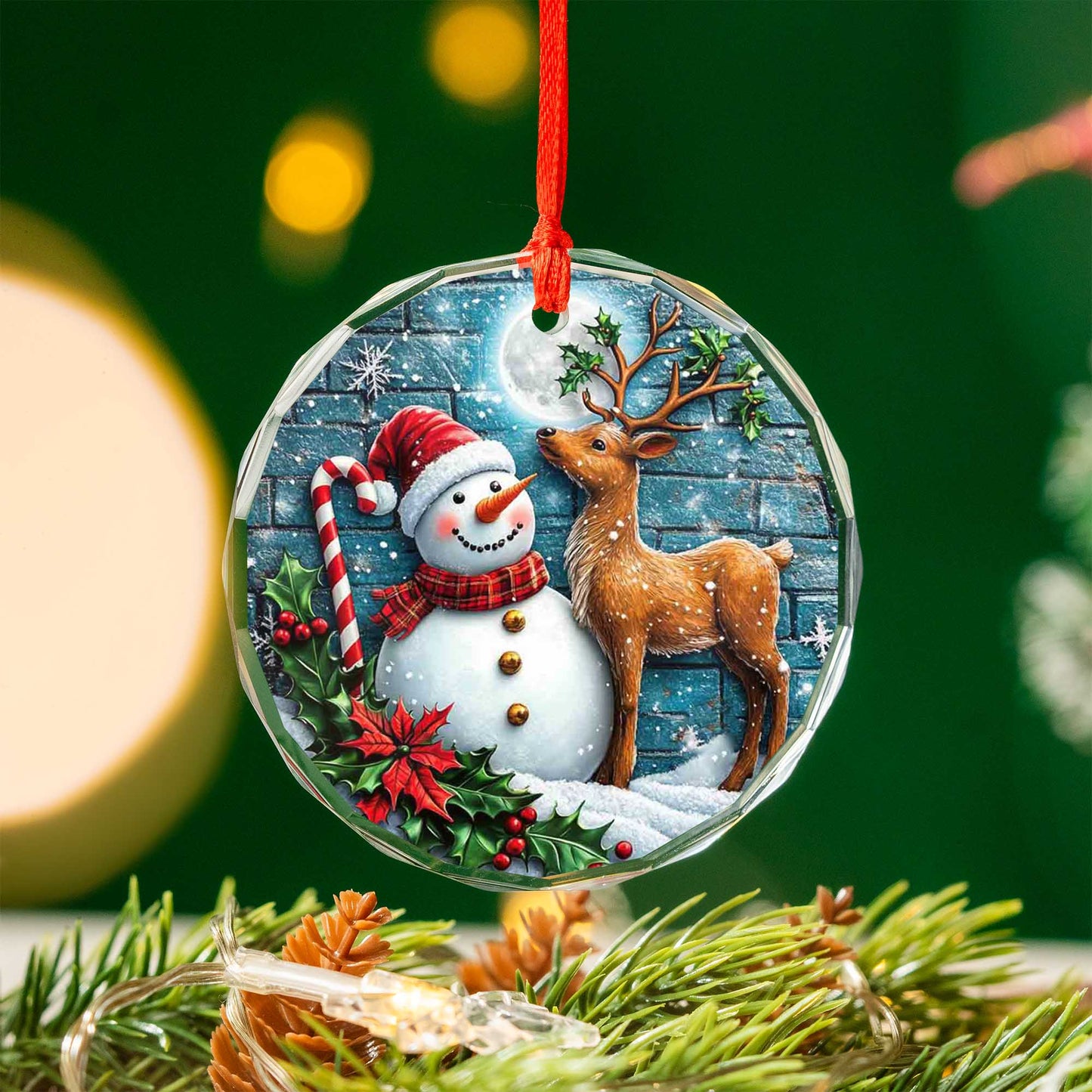 Netecom Snowman and Reindeer Glass Ornament – Christmas Tree Decoration, Perfect Holiday Keepsake Gift, 3 in