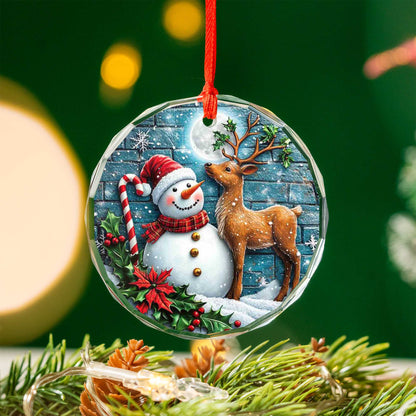 Netecom Snowman and Reindeer Glass Ornament – Christmas Tree Decoration, Perfect Holiday Keepsake Gift, 3 in