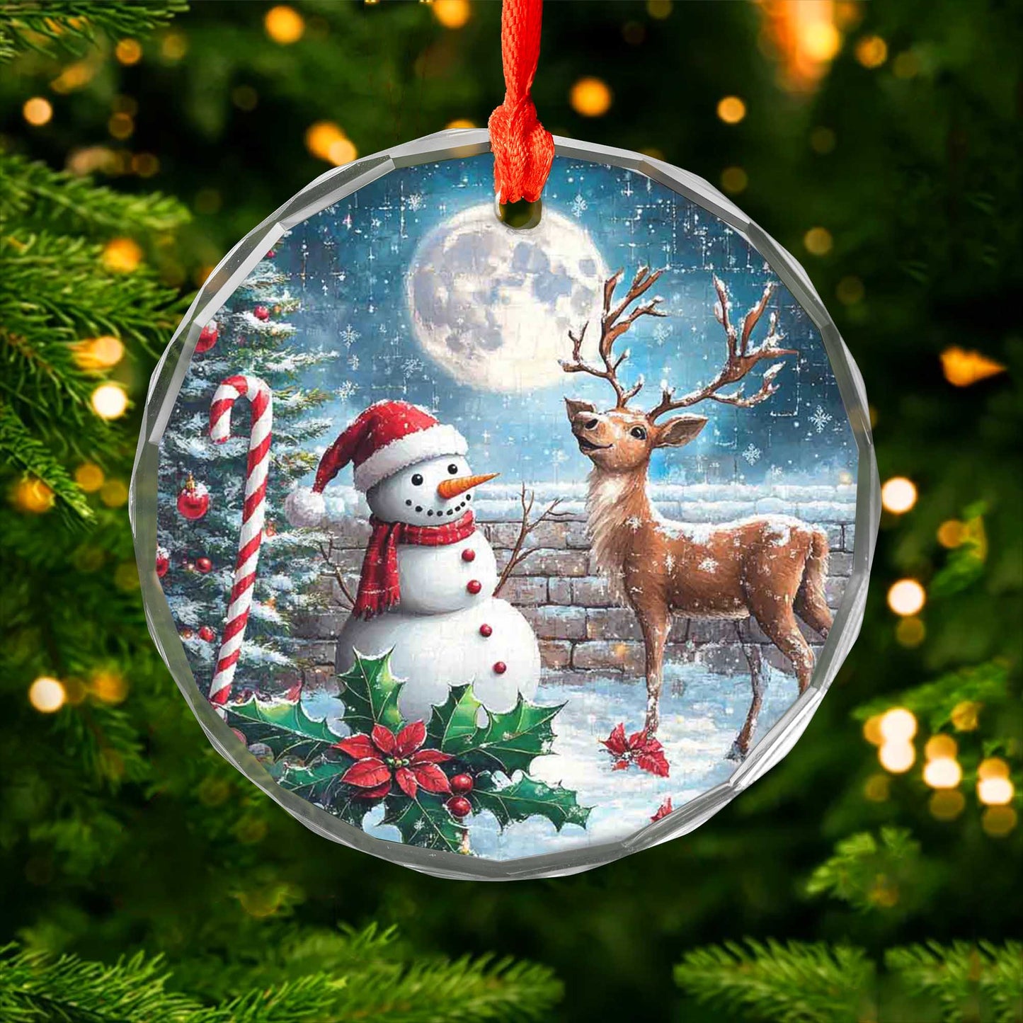 Netecom Festive Snowman & Reindeer Glass Ornament – Holiday Tree Decor, Ideal Christmas Gift, 3 in