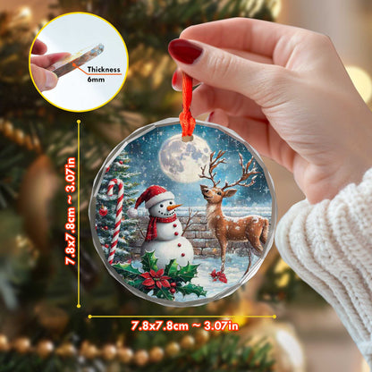 Netecom Festive Snowman & Reindeer Glass Ornament – Holiday Tree Decor, Ideal Christmas Gift, 3 in
