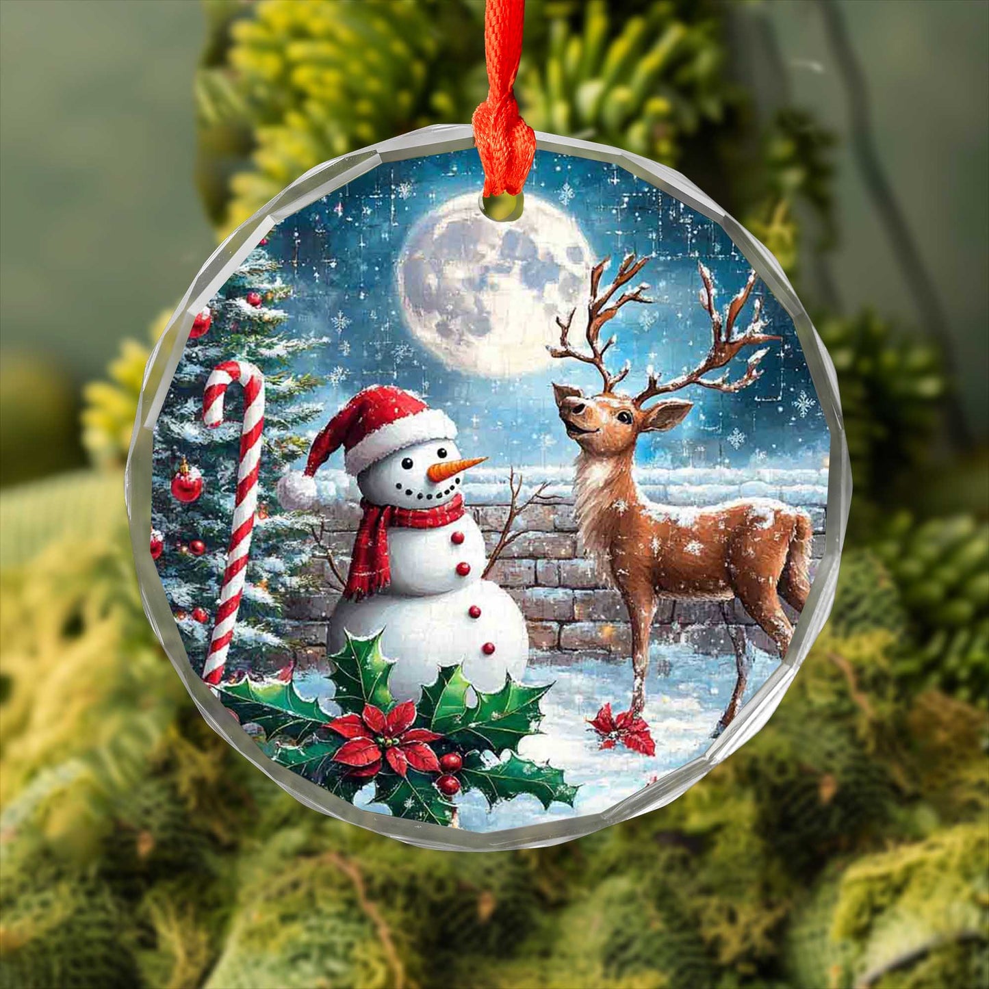 Netecom Festive Snowman & Reindeer Glass Ornament – Holiday Tree Decor, Ideal Christmas Gift, 3 in