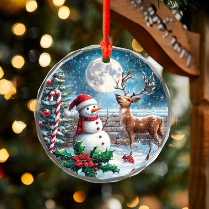 Netecom Festive Snowman & Reindeer Glass Ornament – Holiday Tree Decor, Ideal Christmas Gift, 3 in