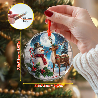 Netecom Christmas Snowman & Reindeer Glass Ornament – Holiday Decoration, Beautiful Keepsake Gift, 3 in