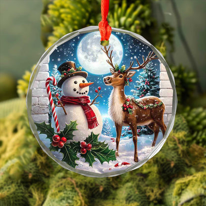 Netecom Christmas Snowman & Reindeer Glass Ornament – Holiday Decoration, Beautiful Keepsake Gift, 3 in