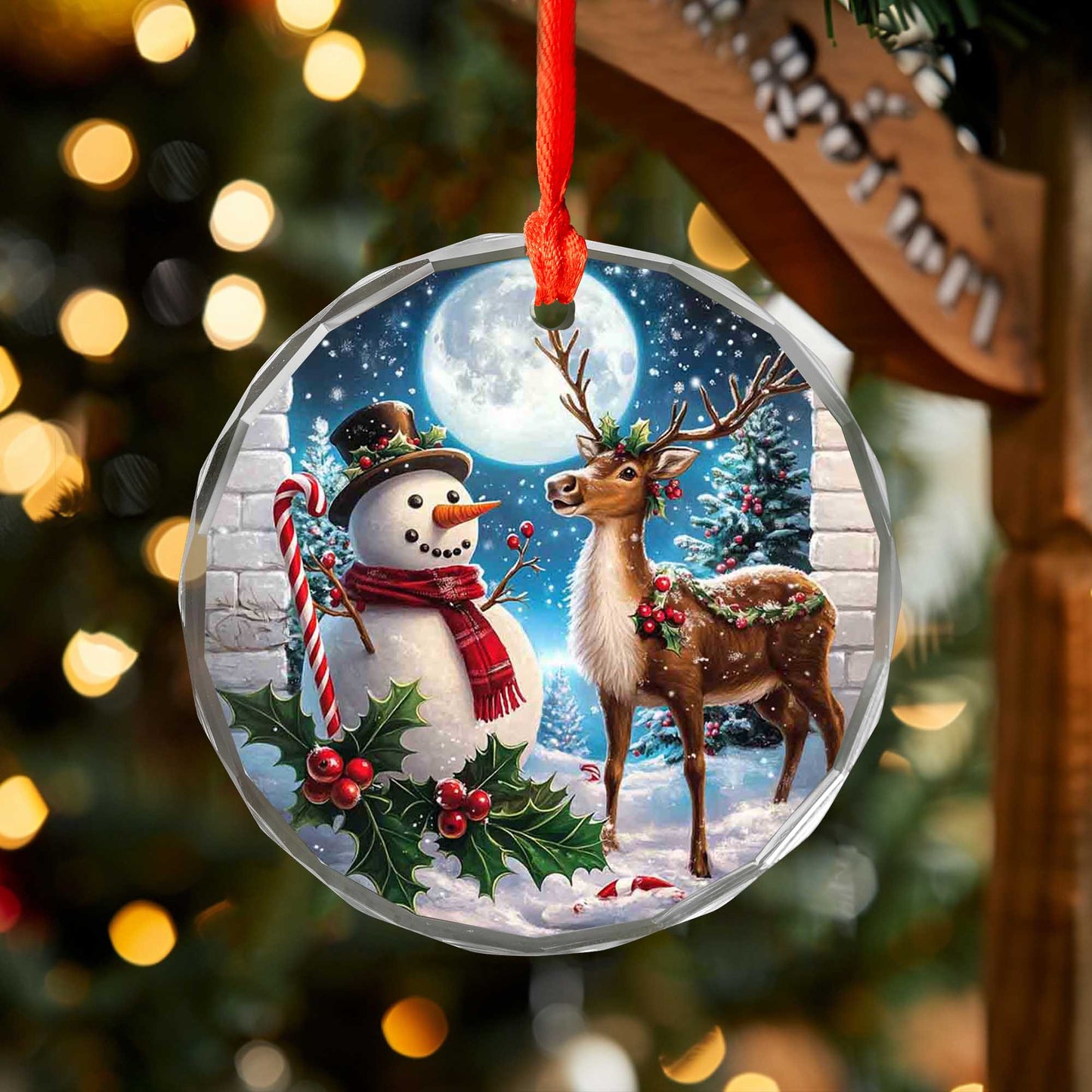 Netecom Christmas Snowman & Reindeer Glass Ornament – Holiday Decoration, Beautiful Keepsake Gift, 3 in