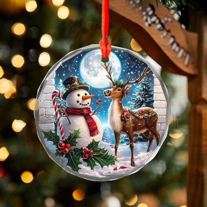 Netecom Christmas Snowman & Reindeer Glass Ornament – Holiday Decoration, Beautiful Keepsake Gift, 3 in
