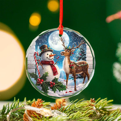 Netecom Christmas Snowman & Reindeer Glass Ornament – Holiday Decoration, Beautiful Keepsake Gift, 3 in