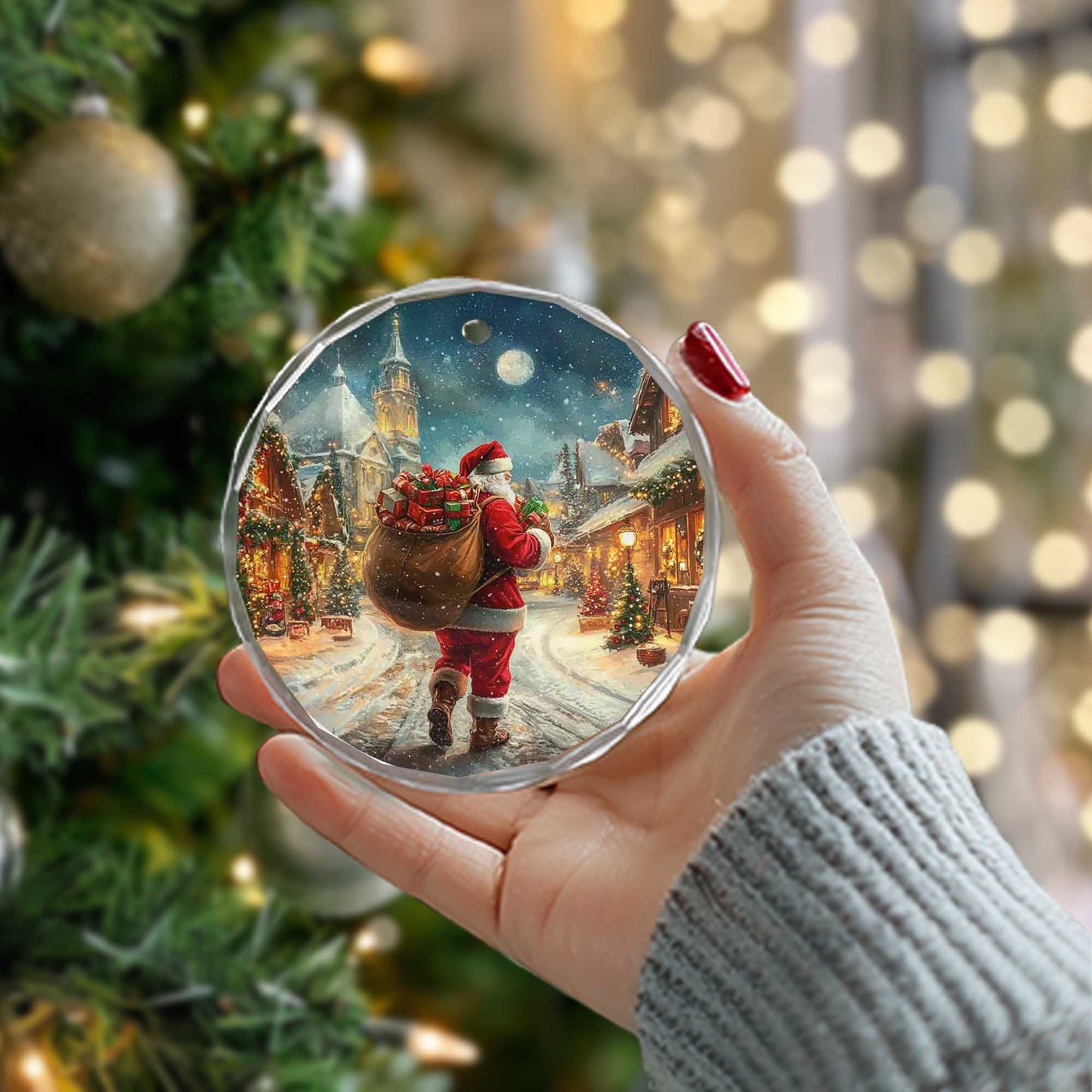 Netecom Santa Claus Glass Ornament – Christmas Tree Decoration, Holiday Keepsake Gift, 3 in