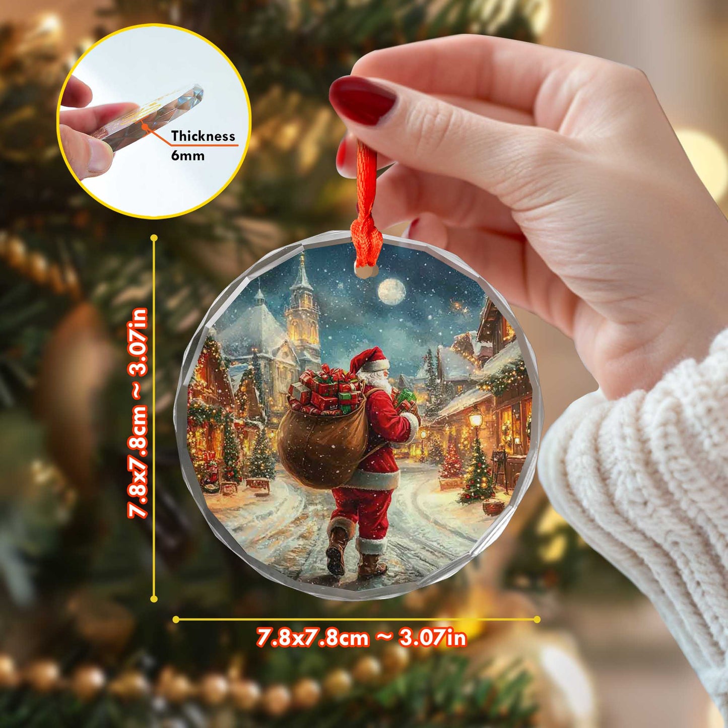 Netecom Santa Claus Glass Ornament – Christmas Tree Decoration, Holiday Keepsake Gift, 3 in