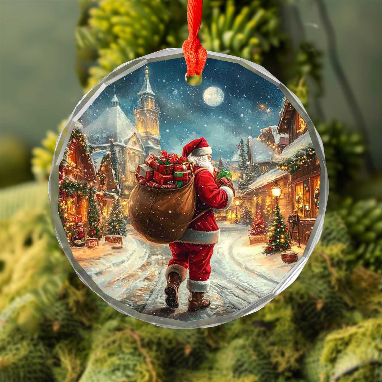 Netecom Santa Claus Glass Ornament – Christmas Tree Decoration, Holiday Keepsake Gift, 3 in