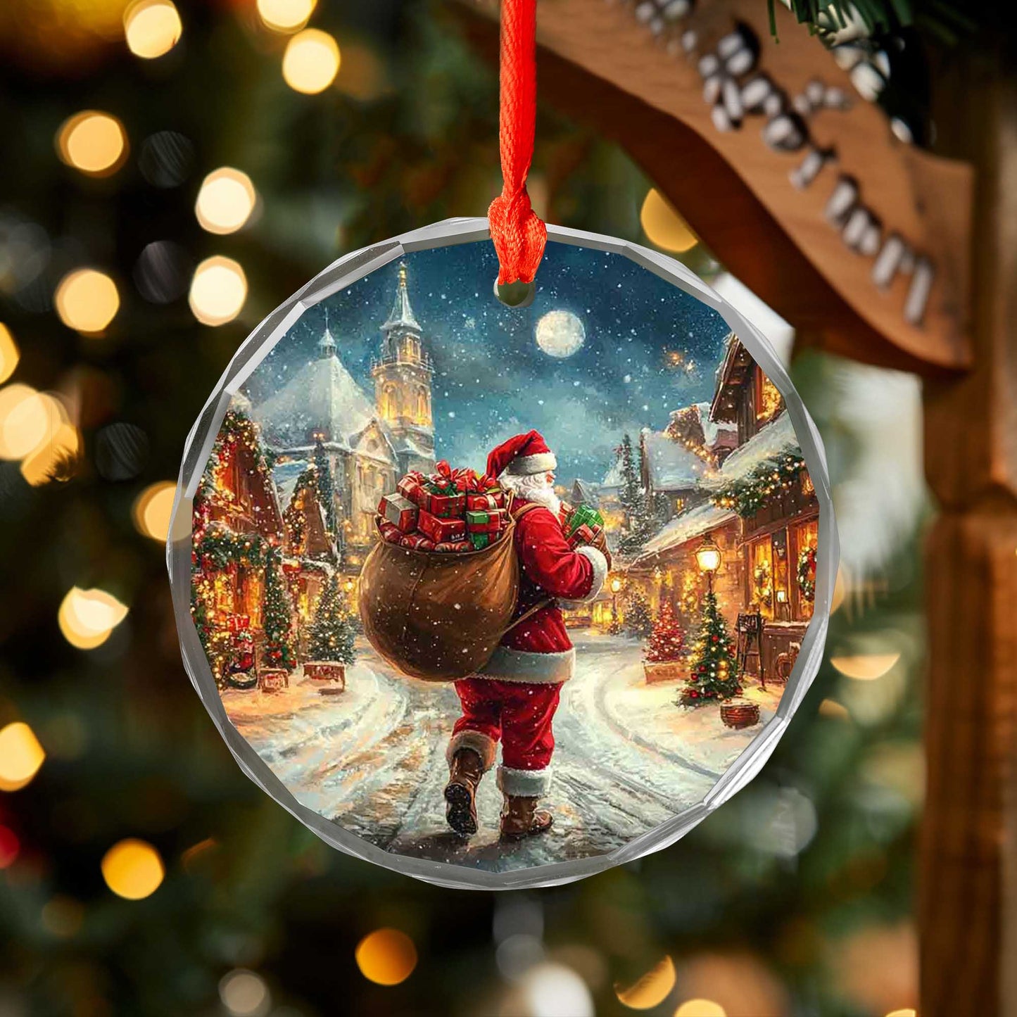 Netecom Santa Claus Glass Ornament – Christmas Tree Decoration, Holiday Keepsake Gift, 3 in