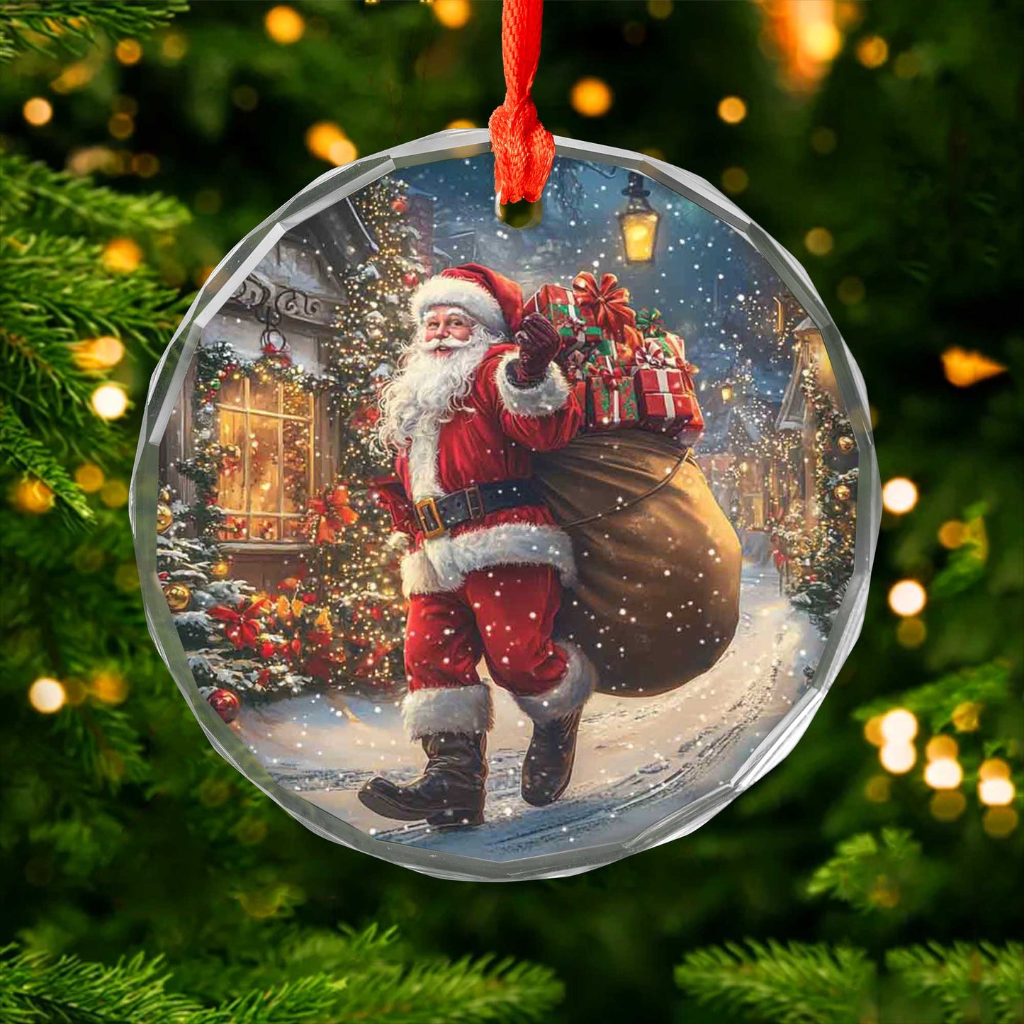Netecom Santa Claus Glass Ornament – Christmas Tree Decoration with Holiday Gifts, Perfect Keepsake for the Season, 3 in