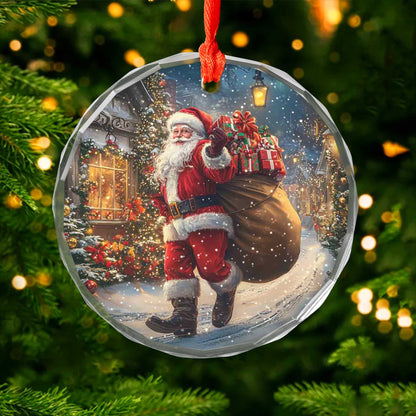 Netecom Santa Claus Glass Ornament – Christmas Tree Decoration with Holiday Gifts, Perfect Keepsake for the Season, 3 in