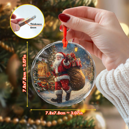 Netecom Santa Claus Glass Ornament – Christmas Tree Decoration with Holiday Gifts, Perfect Keepsake for the Season, 3 in