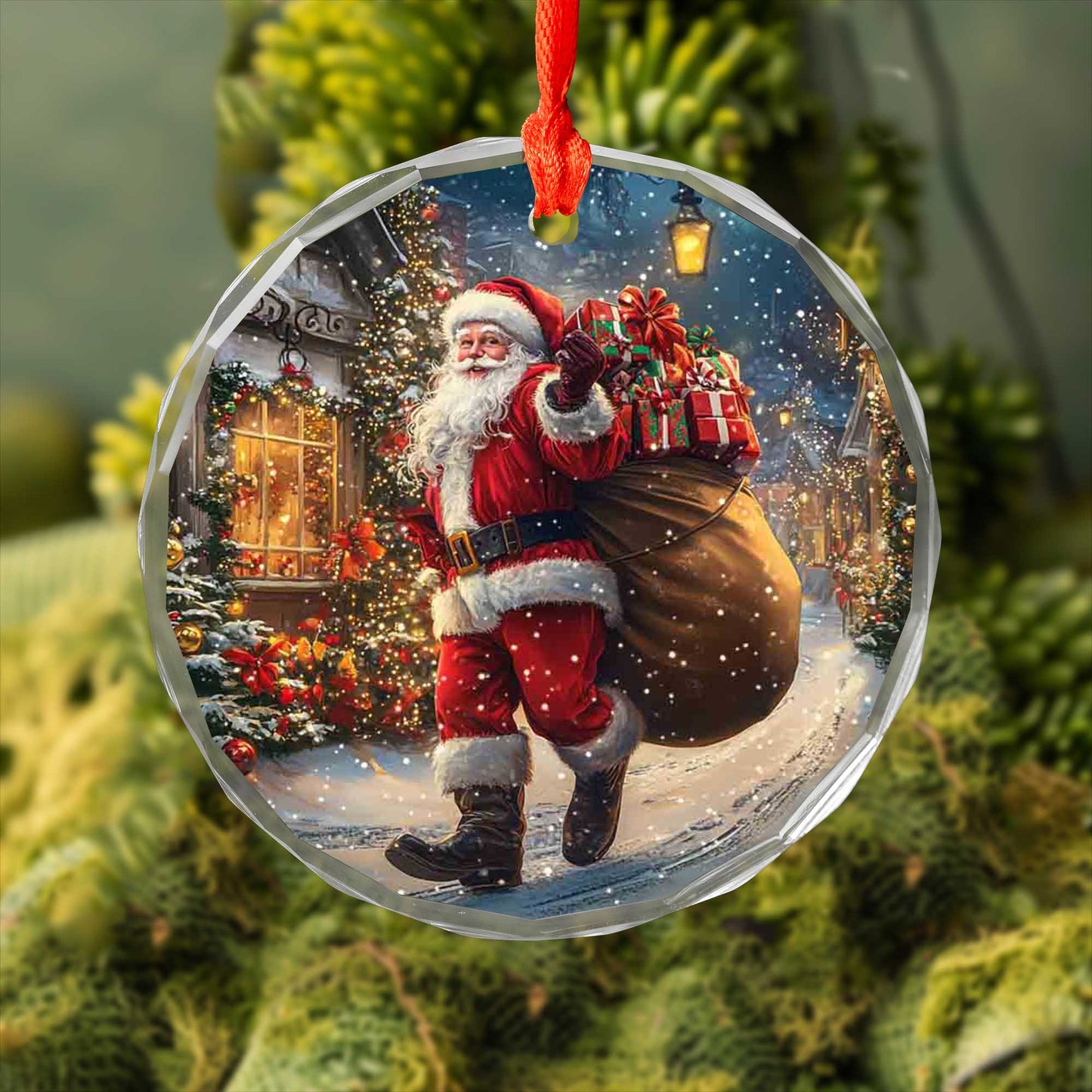 Netecom Santa Claus Glass Ornament – Christmas Tree Decoration with Holiday Gifts, Perfect Keepsake for the Season, 3 in