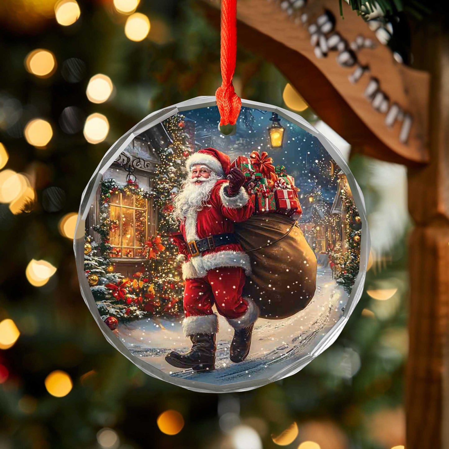 Netecom Santa Claus Glass Ornament – Christmas Tree Decoration with Holiday Gifts, Perfect Keepsake for the Season, 3 in