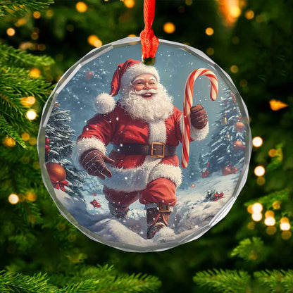 Netecom Santa Claus Glass Ornament – Christmas Tree Decoration with Candy Cane, Perfect Holiday Keepsake, 3 in