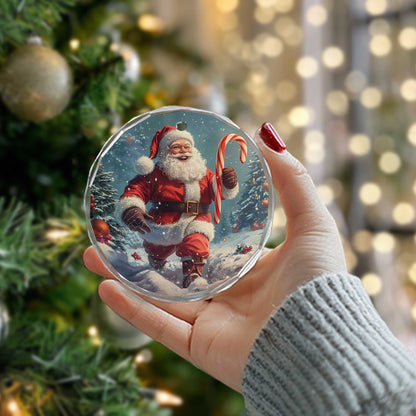 Netecom Santa Claus Glass Ornament – Christmas Tree Decoration with Candy Cane, Perfect Holiday Keepsake, 3 in