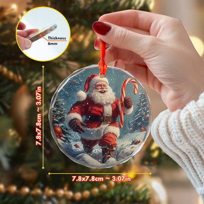 Netecom Santa Claus Glass Ornament – Christmas Tree Decoration with Candy Cane, Perfect Holiday Keepsake, 3 in