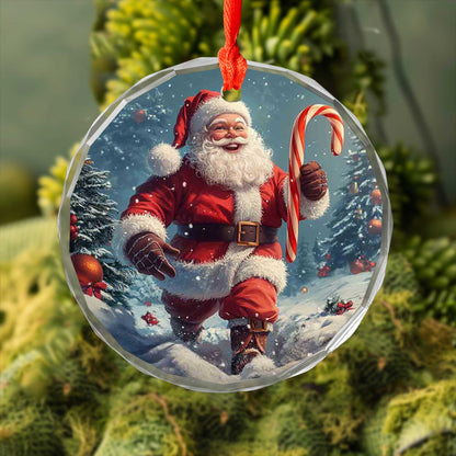 Netecom Santa Claus Glass Ornament – Christmas Tree Decoration with Candy Cane, Perfect Holiday Keepsake, 3 in