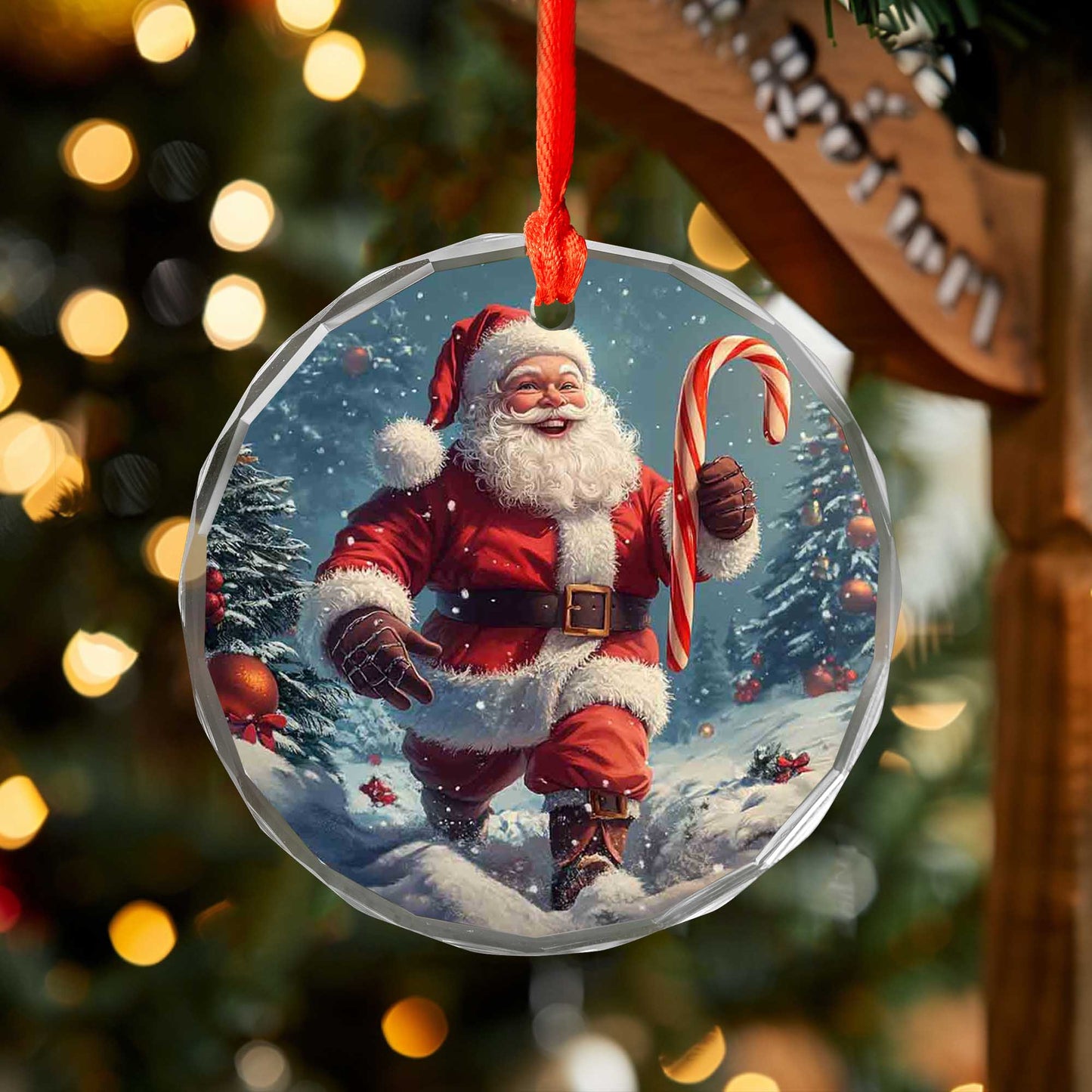 Netecom Santa Claus Glass Ornament – Christmas Tree Decoration with Candy Cane, Perfect Holiday Keepsake, 3 in
