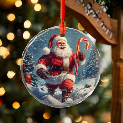 Netecom Santa Claus Glass Ornament – Christmas Tree Decoration with Candy Cane, Perfect Holiday Keepsake, 3 in