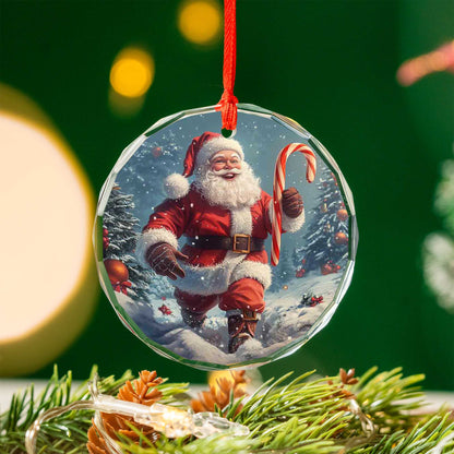 Netecom Santa Claus Glass Ornament – Christmas Tree Decoration with Candy Cane, Perfect Holiday Keepsake, 3 in