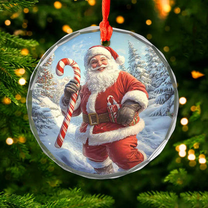 Netecom Santa Claus Glass Ornament – Festive Christmas Tree Decoration with Candy Cane, Holiday Keepsake Gift, 3 in