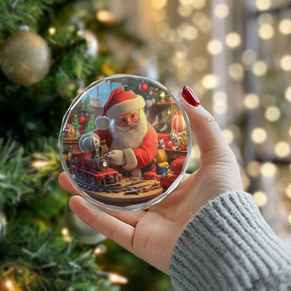 Netecom Santa Claus Glass Ornament – Christmas Tree Decoration with Santa Making Toys, Holiday Keepsake, 3 in