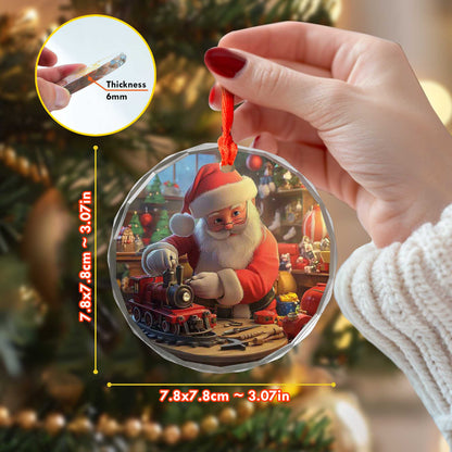 Netecom Santa Claus Glass Ornament – Christmas Tree Decoration with Santa Making Toys, Holiday Keepsake, 3 in