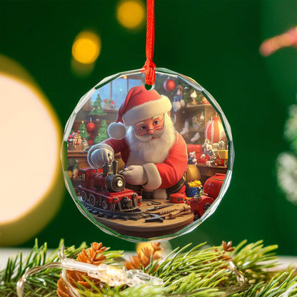 Netecom Santa Claus Glass Ornament – Christmas Tree Decoration with Santa Making Toys, Holiday Keepsake, 3 in