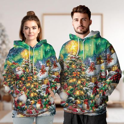 Netecom Christmas Gnome 3D Hoodie with Front Pocket, Unisex Casual All Over Funny Santa Xmas Graphic Sweatshirt