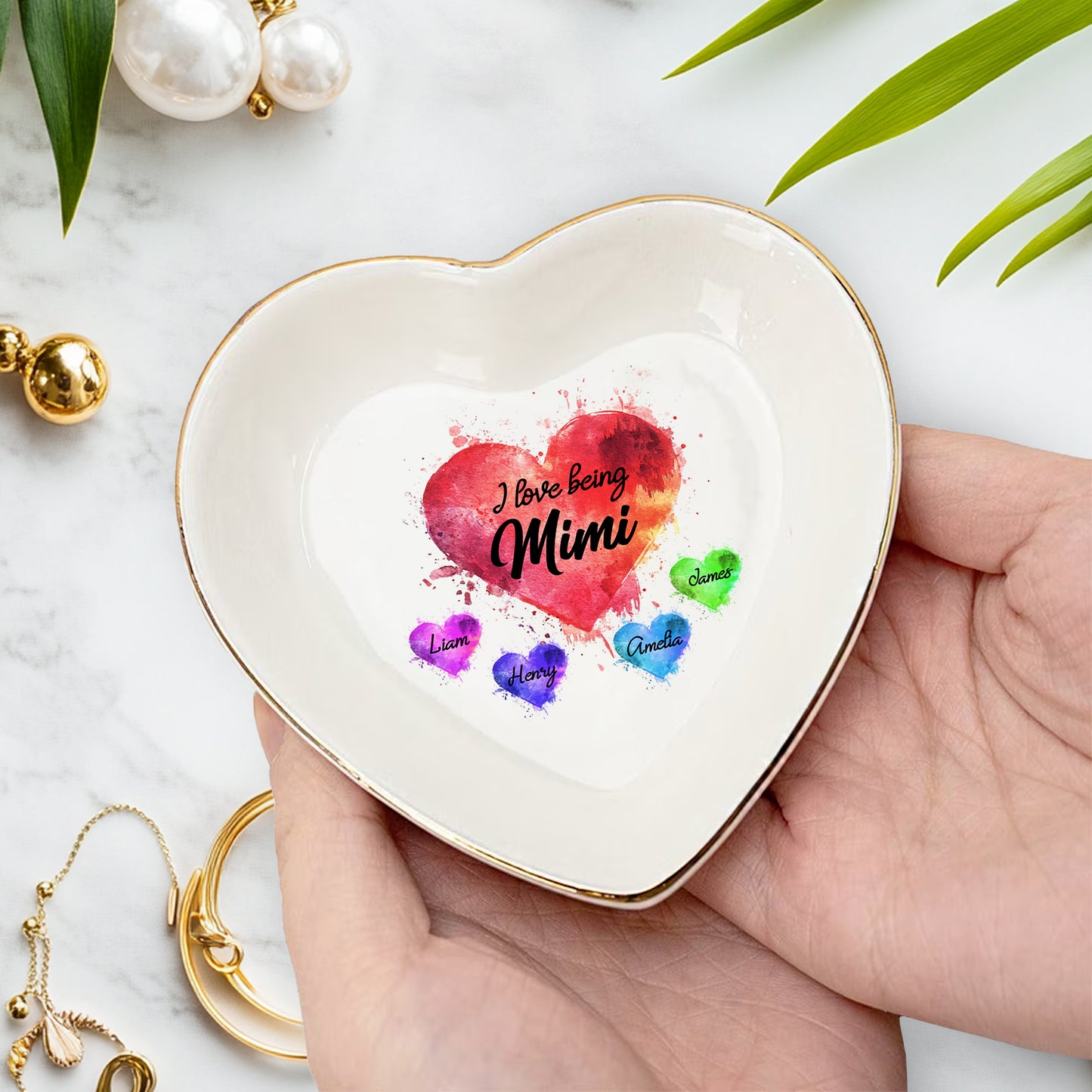 Netecom Personalized I Love Being Custom Title Jewelry Tray, Custom Names Ceramic Ring Dish with Heart Design, Mother's Day & Christmas Gift