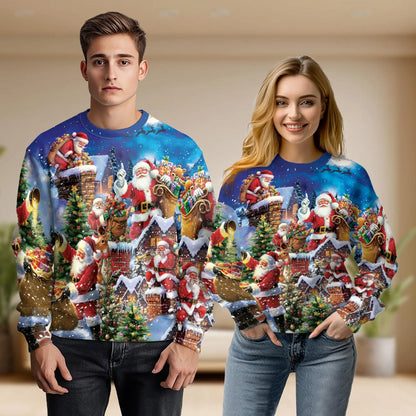 Santa Claus Collage Pattern Sweatshirt, 3D All Over Print Christmas Holiday Crewneck Pullover for Men Women, Santa Lover Gift - Netecom