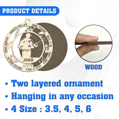 Netecom Personalized Custom Fishing Ornament – Personalized Wooden Fishing Design with “Gone Fishing” & Custom Name